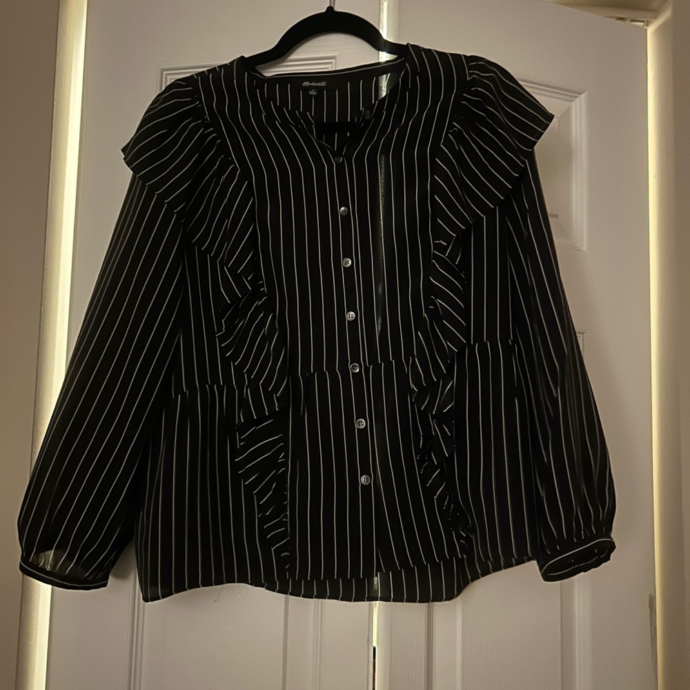 Black Pinstripe blouse by Madewell. Button down, barely worn. Nice quality. $40